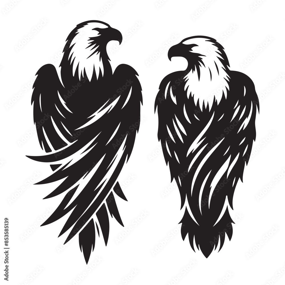 vector Bald Eagle set silhouette black in white background vector Bald Eagle set silhouette black in white background