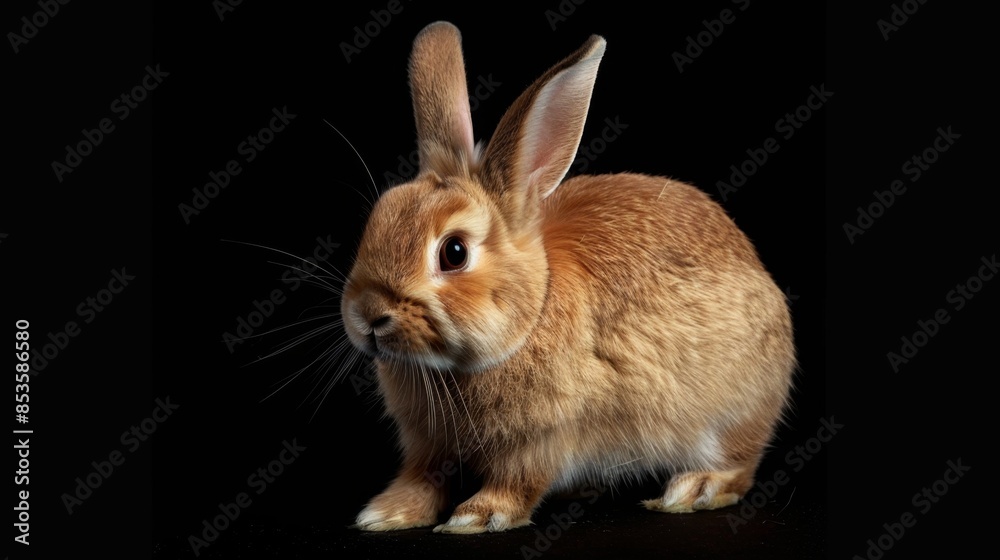 Cute Brown Rabbit on Black Background, Generative AI