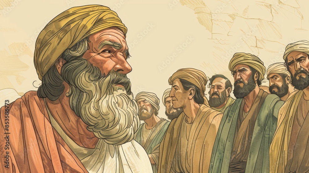 Naklejka premium Exodus,The New Stone Tablets,Radiant Face of Moses After Speaking with God: Divine Encounter and Transformation, Beige Background,Christian banner