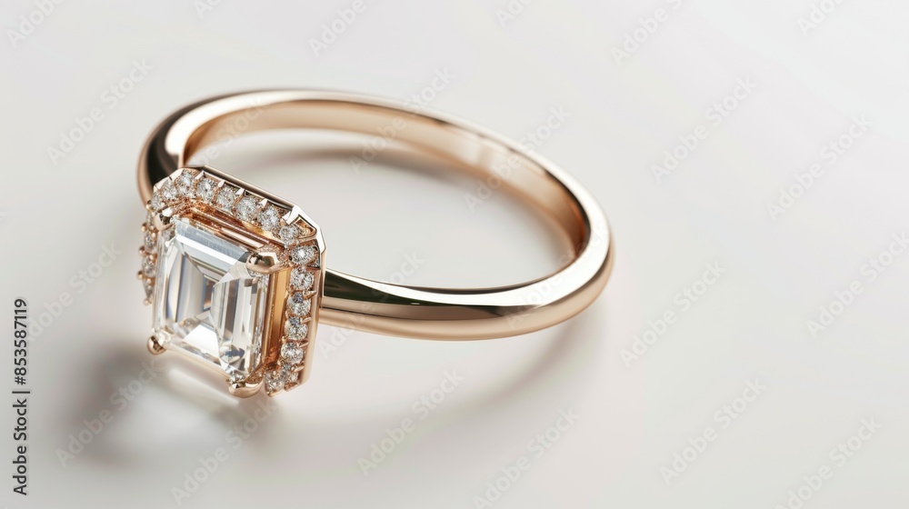 Elegant Rose Gold Engagement Ring with Diamond Halo, Generative AI Elegant Rose Gold Engagement Ring with Diamond Halo, Generative AI