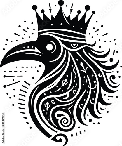 plague mask in silhouete with bohemian nature pattern illustration
