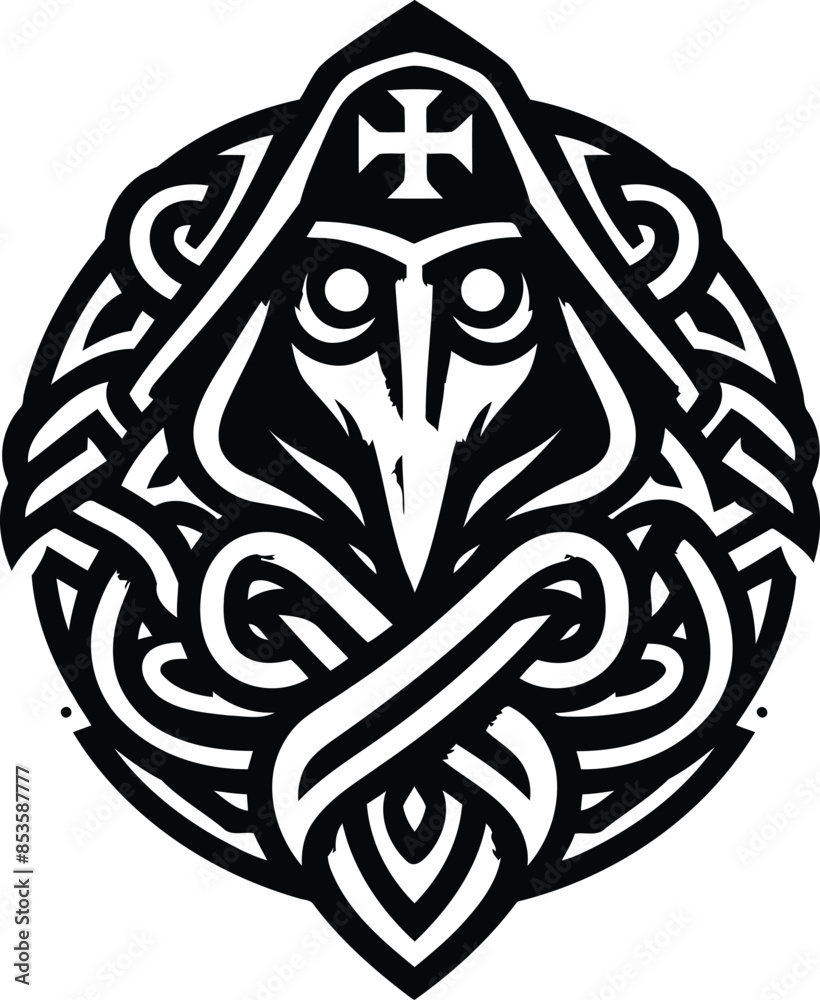 plague mask in silhouete with celtic knot pattern illustration plague mask in silhouete with celtic knot pattern illustration