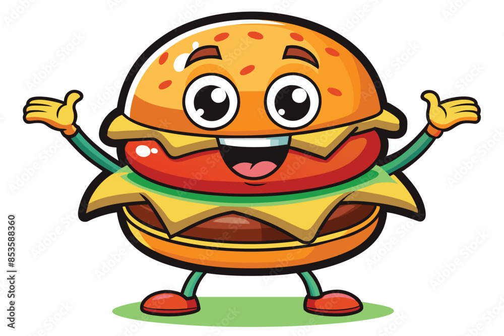 Fototapeta premium Isolated Cartoon burger Character Vector Illustration