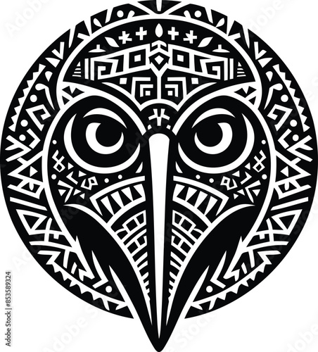  plague mask silhouete with Polynesian ethnic pattern illustration