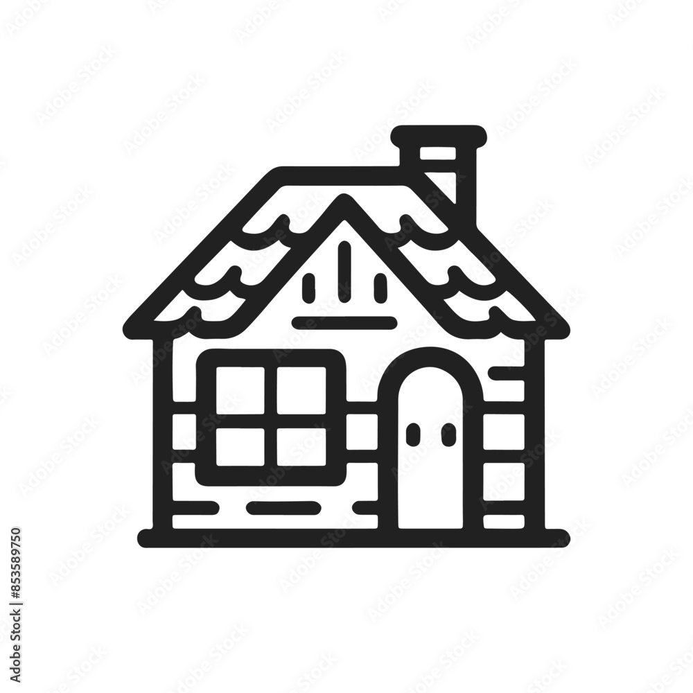 A house with a chimney and a door. The house is small and has a cozy feel A house with a chimney and a door. The house is small and has a cozy feel
