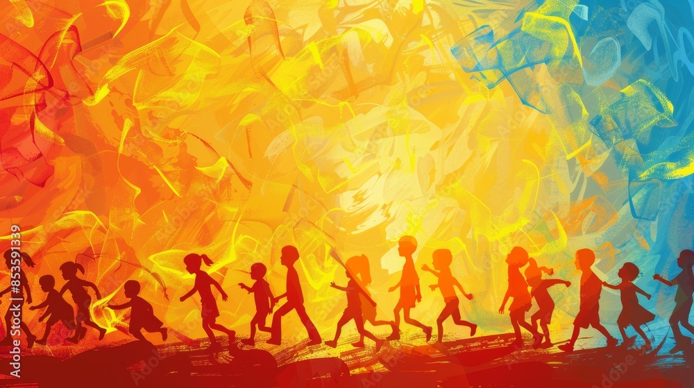 Obraz premium Vibrant Silhouette of Diverse Children Playing