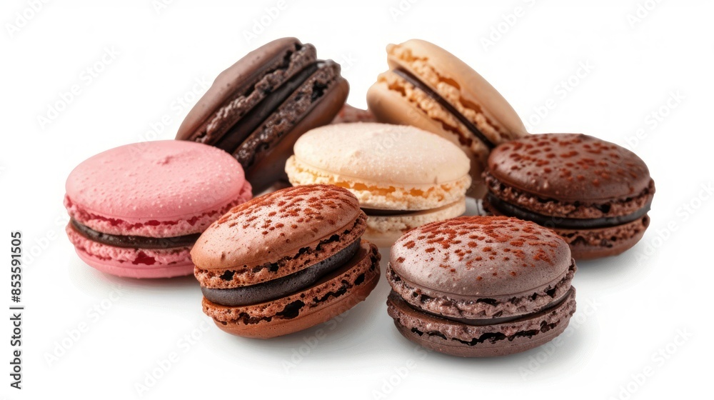 Macarons on a macaron board on a transparent white background. Macarons on a macaron board on a transparent white background.