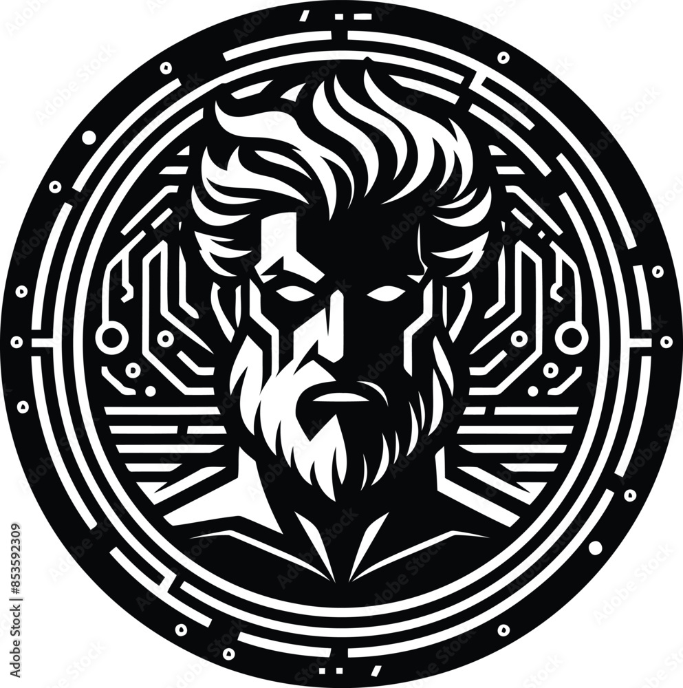 poseidon silhouete with cyberpunk pattern illustration poseidon silhouete with cyberpunk pattern illustration