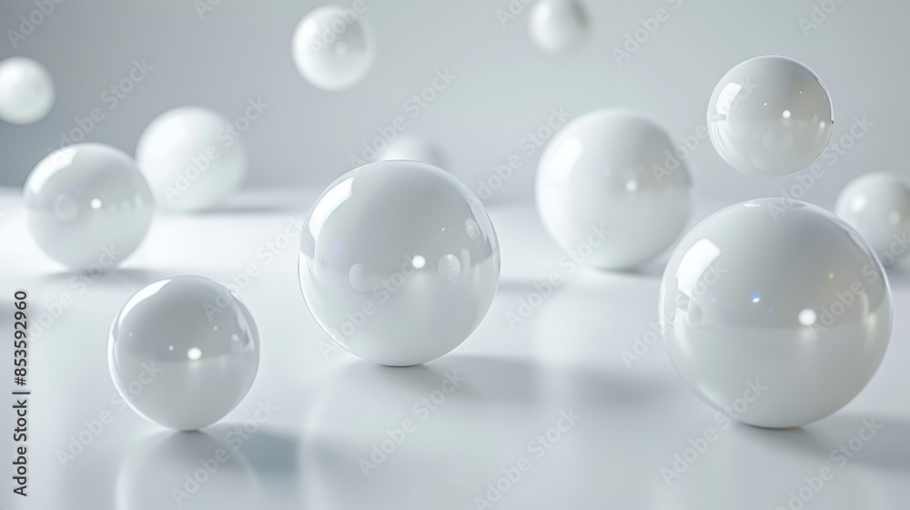 Highquality 3D white spheres in a futuristic, minimalist environment, creating a serene and ethereal ambiance Highquality 3D white spheres in a futuristic, minimalist environment, creating a serene and ethereal ambiance