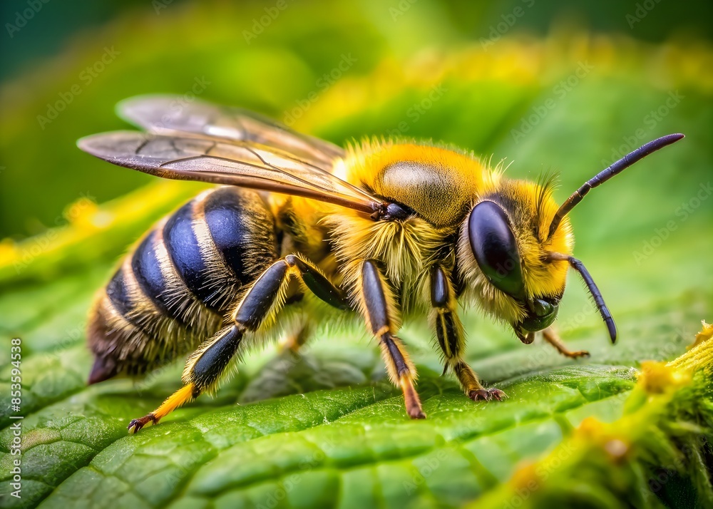 A Bee Pollinates A Flower In A Field Of Flowers. A Bee Pollinates A Flower In A Field Of Flowers.