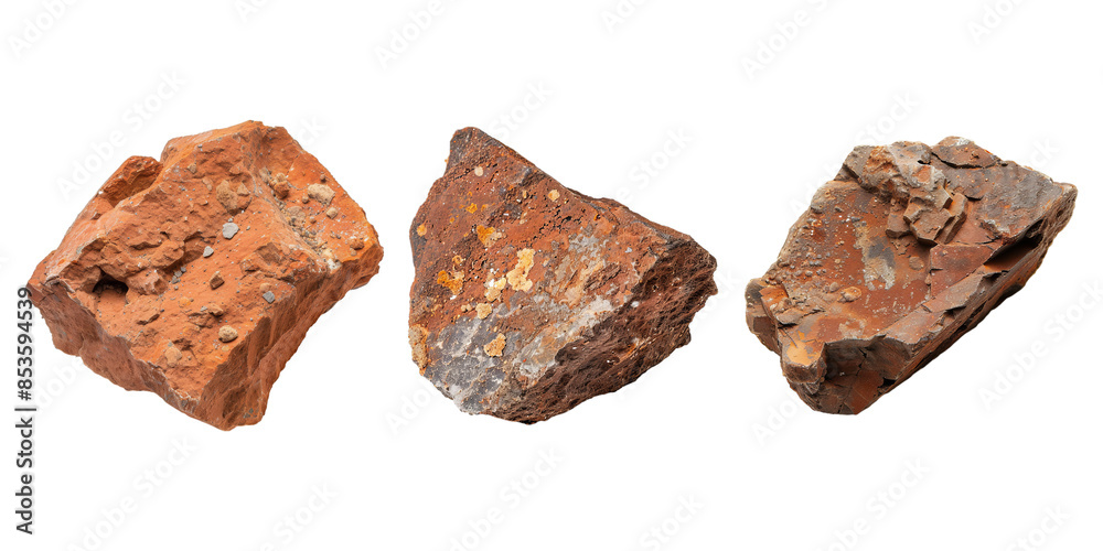 Set of raw bauxite, isolated on transparent white background Set of raw bauxite, isolated on transparent white background
