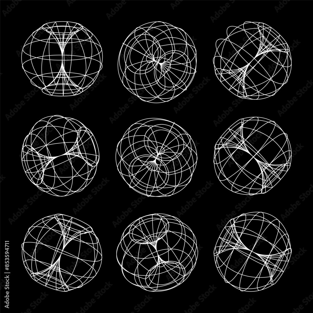 Wireframe lined shapes. Perspective mesh, 3d grid. Low poly geometric elements. Retro futuristic design elements, y2k, vaporwave and synthwave style. Vector illustration Wireframe lined shapes. Perspective mesh, 3d grid. Low poly geometric elements. Retro futuristic design elements, y2k, vaporwave and synthwave style. Vector illustration