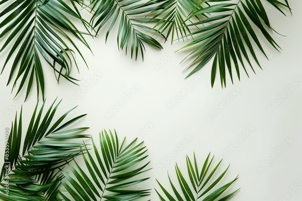 green leaves on white background copy space
