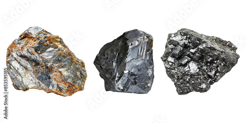 Set of raw molybdenum ore, isolated on transparent white background