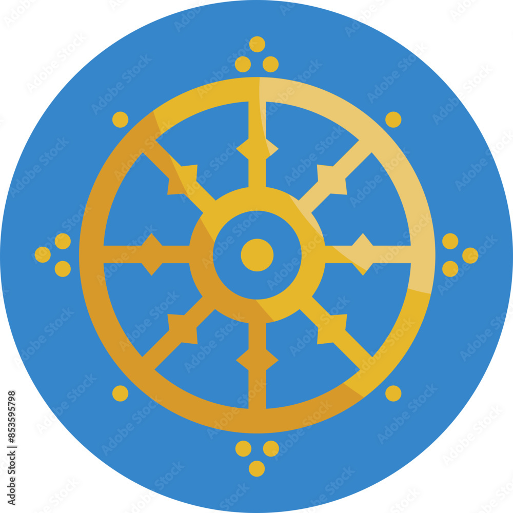 Obraz premium The Dharma Wheel, symbolizing Buddha's teachings and the path to enlightenment.