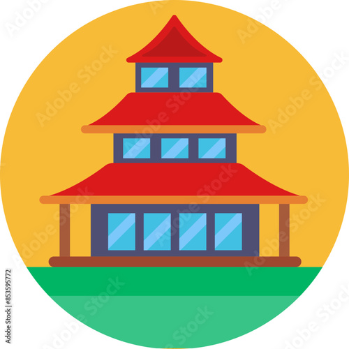 Symbolizing Asian religions such as Buddhism and Hinduism, the pagoda icon represents spiritual enlightenment and cultural heritage.