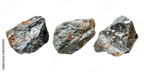 Set of raw tin ore, isolated on transparent white background photo