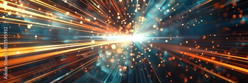 A futuristic background with an explosion of orange and blue lights  creating a dynamic effect. This abstract design is perfect for backgrounds or web pages related to technology