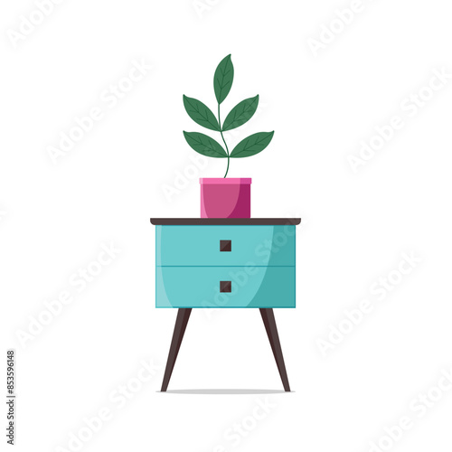 Bedside table with a plant. Vector illustration in cartoon style.