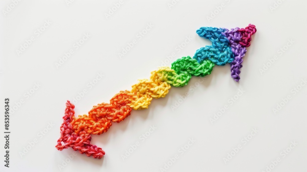 Colorful Crochet Arrow on White Background, Generative AI Colorful Crochet Arrow on White Background, Generative AI