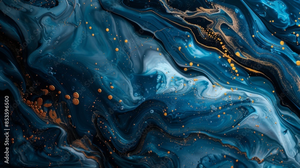 Obraz premium Cosmic Marbling Art with Vivid Blue and Gold Swirls