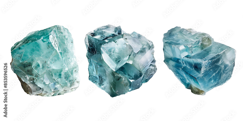 Set of raw aquamarine, isolated on transparent white background Set of raw aquamarine, isolated on transparent white background