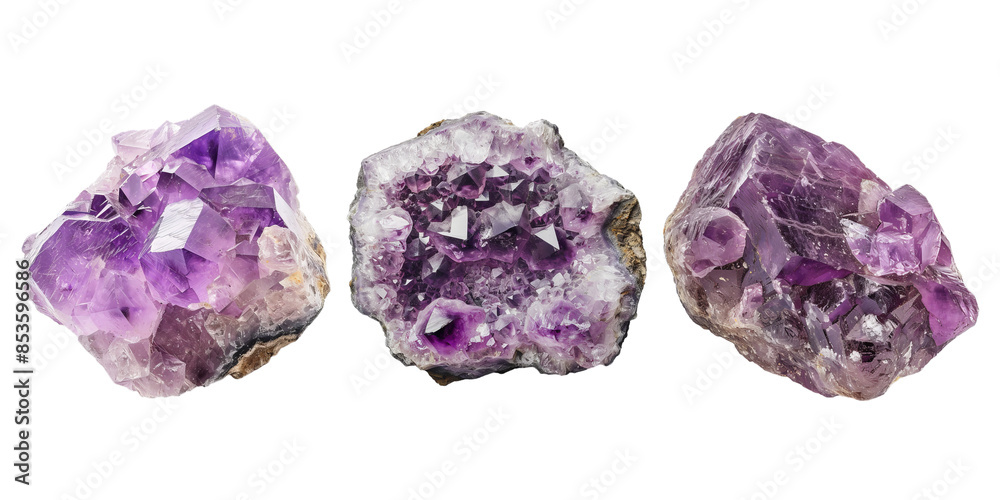 Set of raw amethyst, isolated on transparent white background Set of raw amethyst, isolated on transparent white background