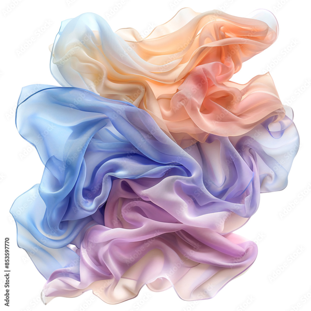 Lightweight cotton fabric billowing, realistic, soft pastels, isolated on white background transparent background Lightweight cotton fabric billowing, realistic, soft pastels, isolated on white background transparent background