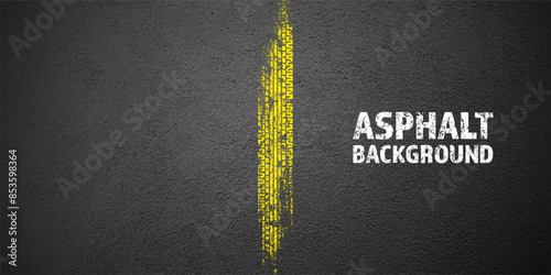 Yellow grunge tire tracks, wheel braking marks. Truck, car or motorcycle tread pattern silhouettes. Auto race, motorsport, speed racing design element. Asphalt texture. Vector illustration