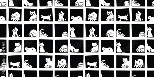 cat seamless pattern kitten block box square calico neko vector pet cartoon doodle tile background gift wrapping paper repeat wallpaper scarf isolated illustration design