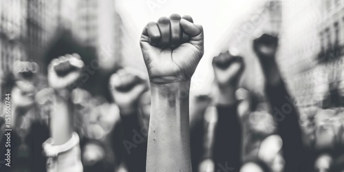 raised fist in air for demonstration and protest