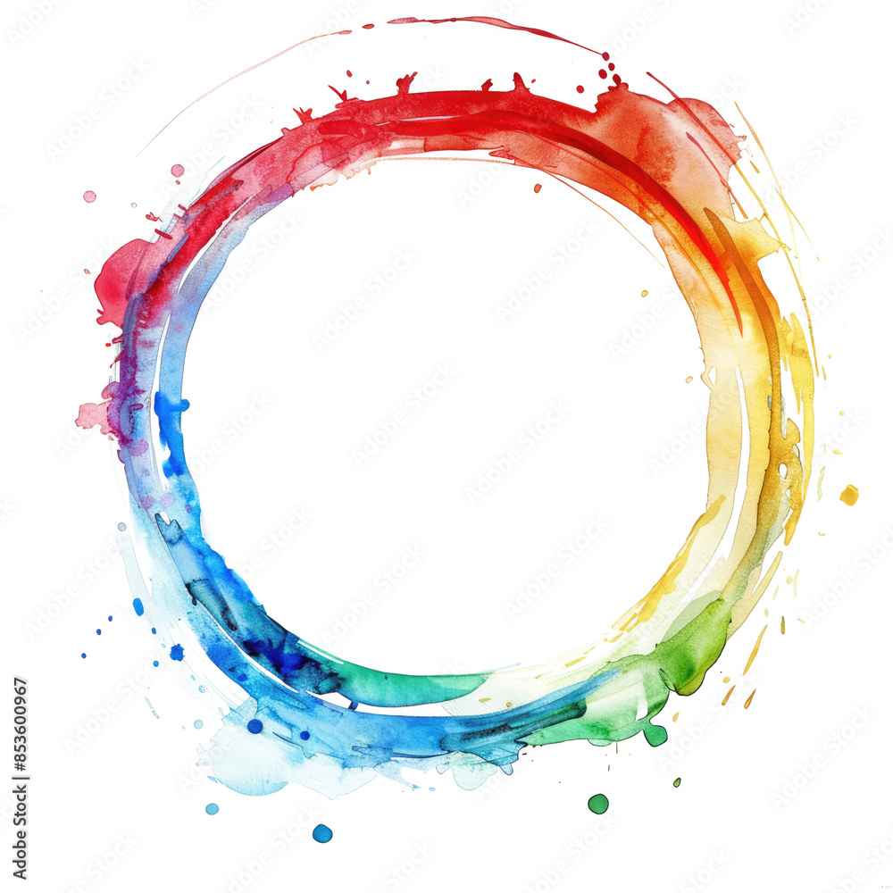 Obraz premium rainbow colored watercolor stain ring isolated
