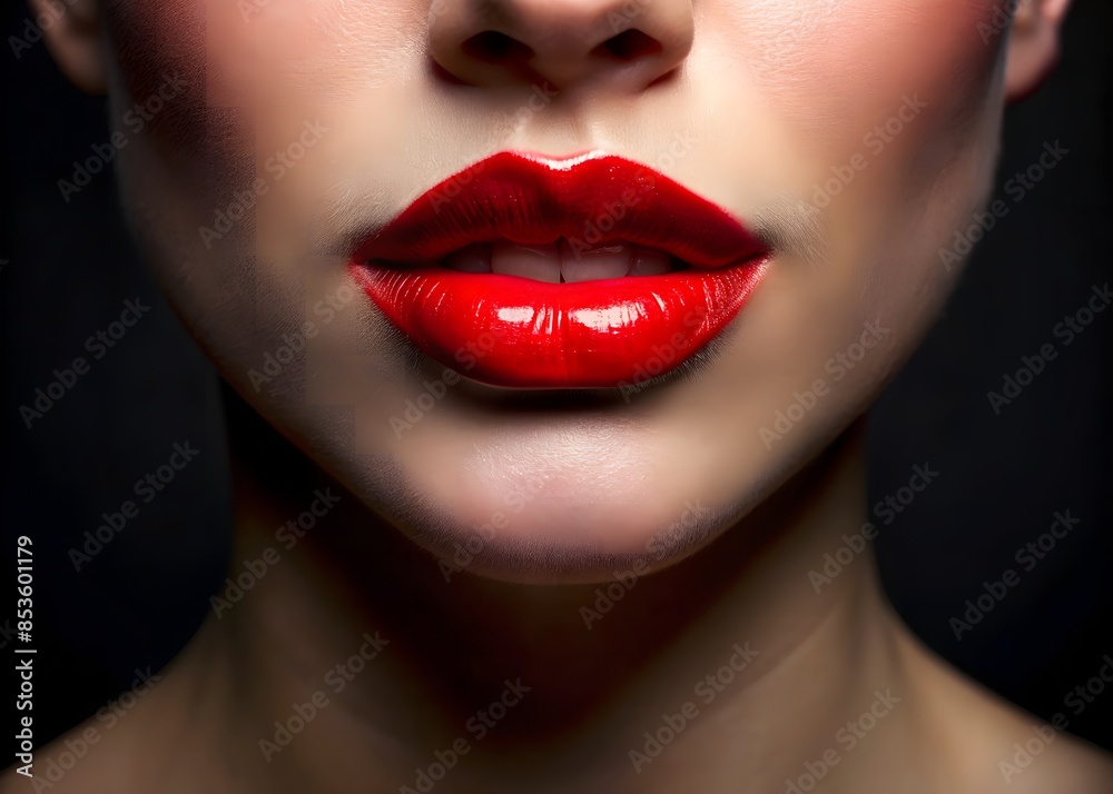 Red Glossy Female Lips Closeup.👄 Red Glossy Female Lips Closeup.👄