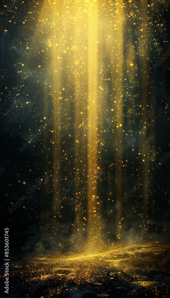 Radiant yellow light burst abstract rays on dark yellow background with golden sparkles Radiant yellow light burst abstract rays on dark yellow background with golden sparkles
