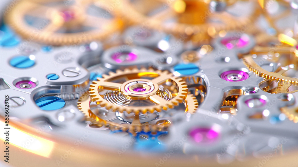 Watch gears mechanism. Close-up view of intricate timepiece engineering Watch gears mechanism. Close-up view of intricate timepiece engineering