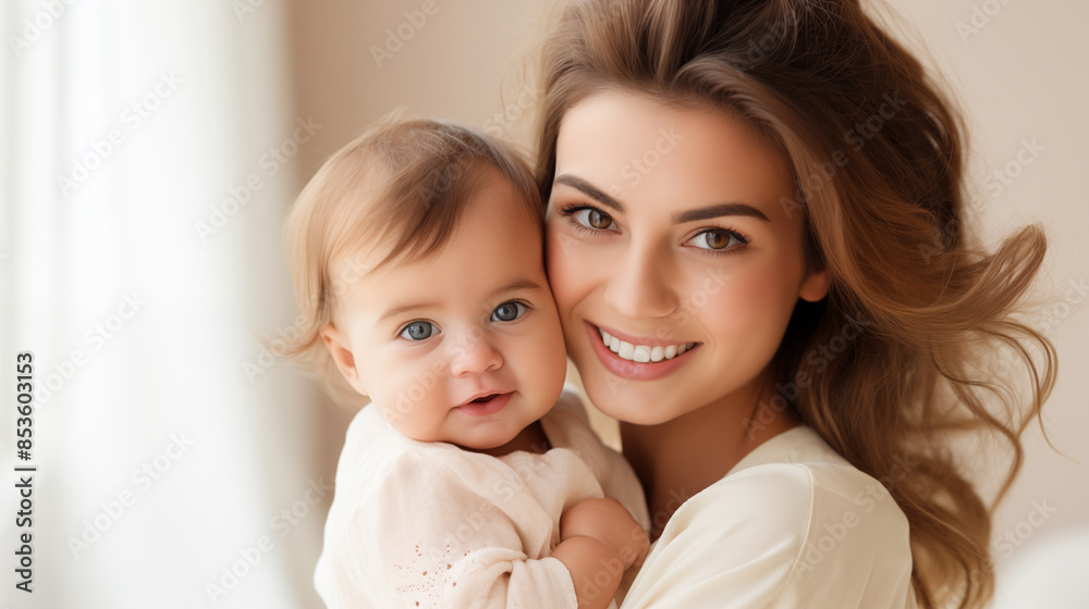 Happy mom with baby. woman holding a newborn baby Happy mom with baby. woman holding a newborn baby