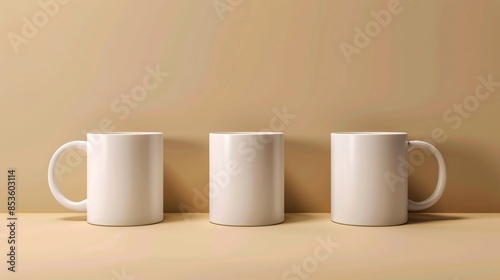 Blank White Mugs on a Neutral Backdrop. Generative AI