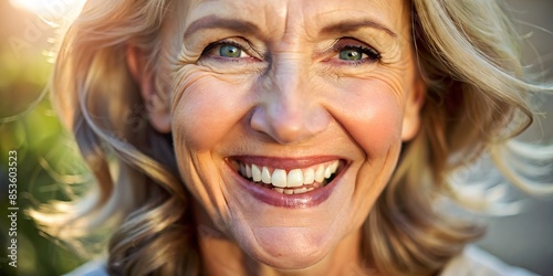 Close-Up Portrait Of A Happy Mature Woman Smiling photo