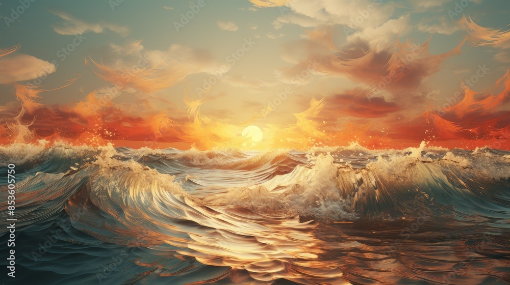 Blurred beach scene with sun-kissed waves Blurred beach scene with sun-kissed waves