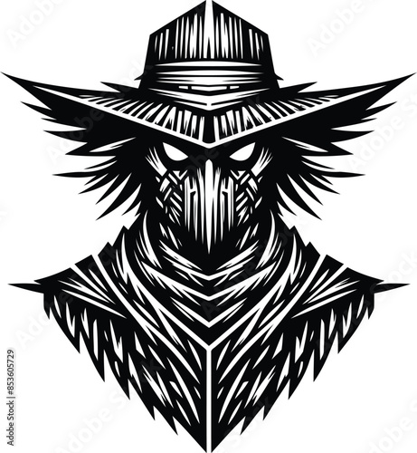 scarecrow silhouete with cyberpunk pattern illustration