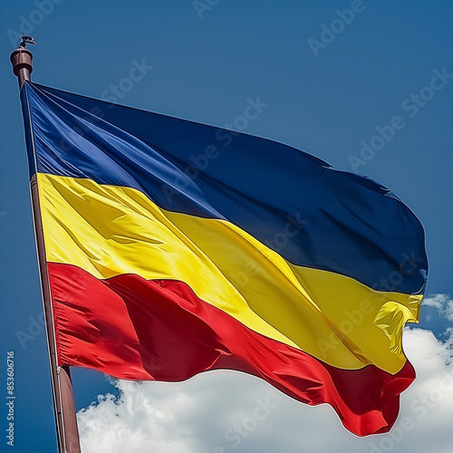 romanian flag waving in the wind photo