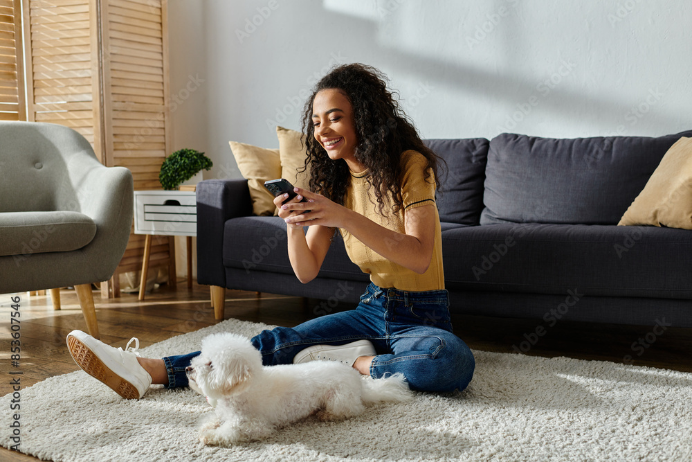 Woman sitting, interacting with cell phone. Woman sitting, interacting with cell phone.