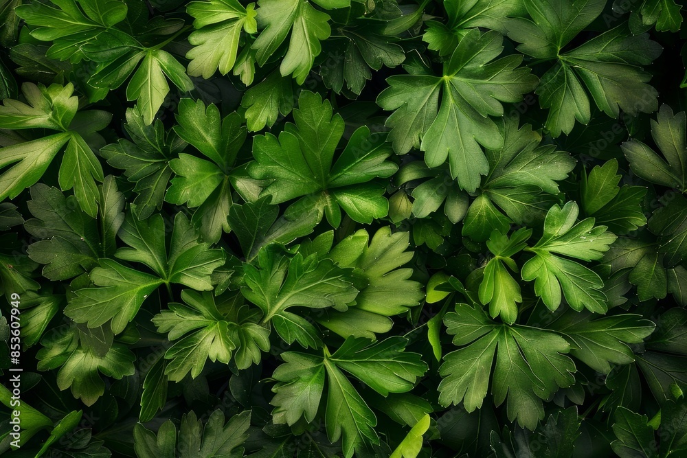 Green parsley texture background, petroselinum crispum leaves pattern, fresh herbal leaves banner Green parsley texture background, petroselinum crispum leaves pattern, fresh herbal leaves banner
