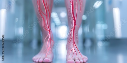 Exploring the Vascular System in the Human Legs for Medical Education. Concept Human Anatomy, Vascular System, Lower Extremities, Medical Education, Circulatory System photo