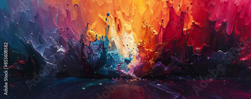 A splash of paint on a canvas, its colors bleeding and blending into each other. photo