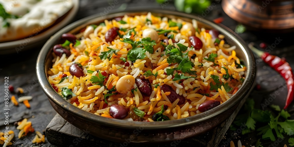 Rajma Rice A Popular North Indian Dish Featuring Kidney Beans. Concept Rajma Rice, Kidney Beans, North Indian Cuisine, Vegetarian Dish, Popular Recipe Rajma Rice A Popular North Indian Dish Featuring Kidney Beans. Concept Rajma Rice, Kidney Beans, North Indian Cuisine, Vegetarian Dish, Popular Recipe