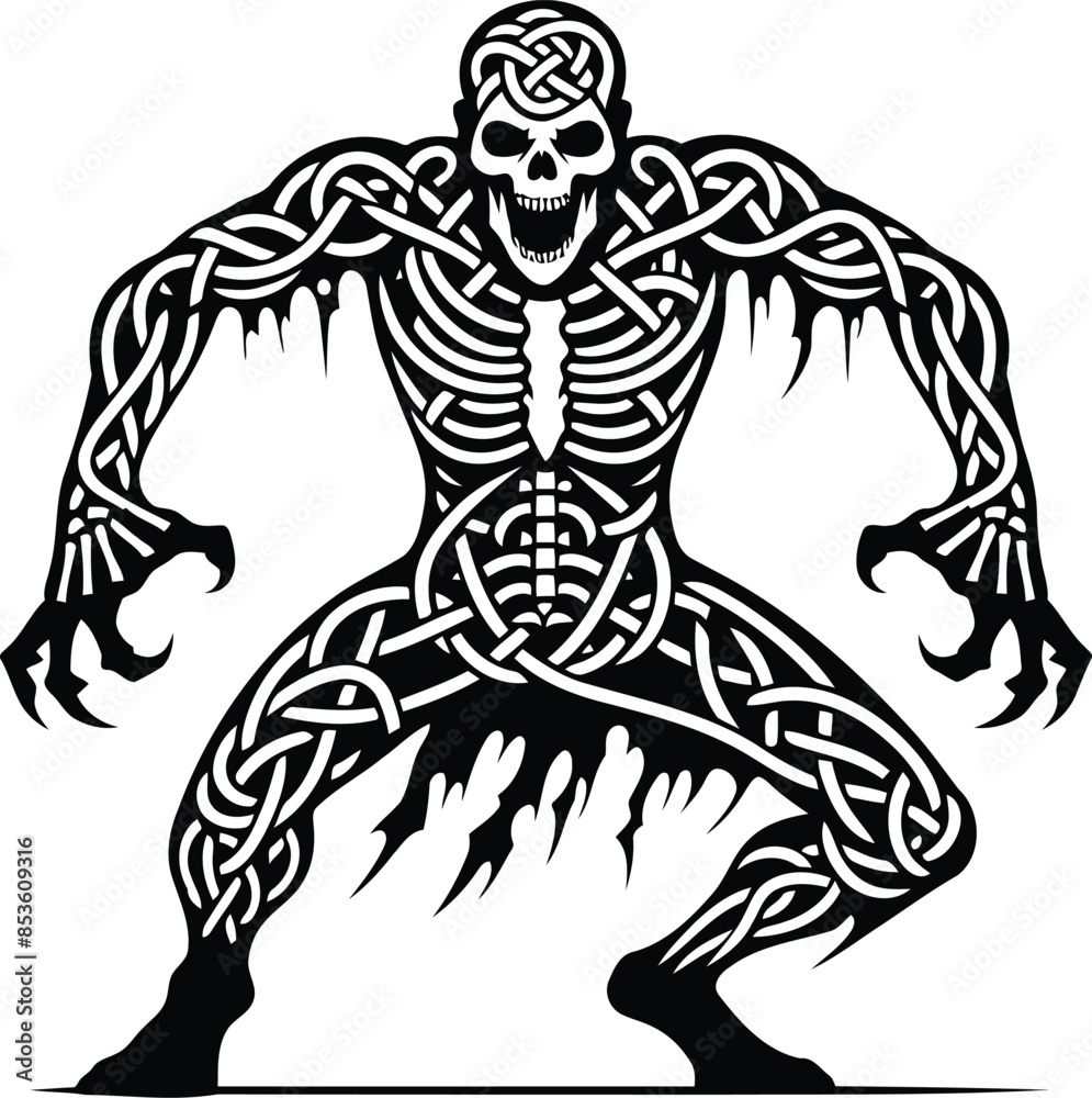 skull in silhouete with celtic knot pattern illustration skull in silhouete with celtic knot pattern illustration