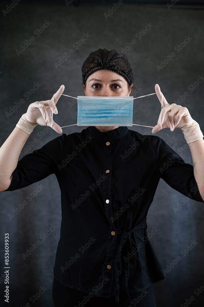 professional healthcare female nurse or doctor putting protection mask professional healthcare female nurse or doctor putting protection mask