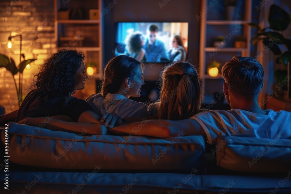 Obraz premium Group of people sitting on a couch watching TV
