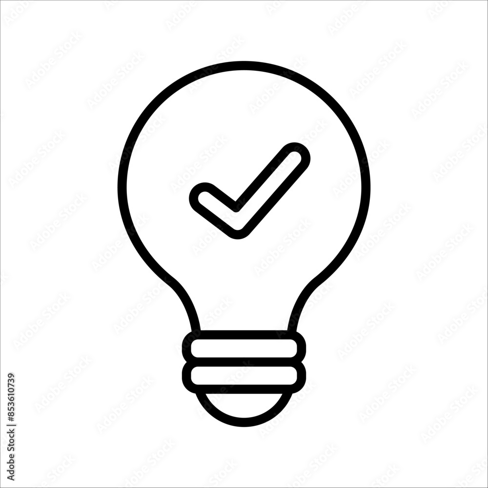 black bulb with checkmark like quick tip icon. flat stroke linear simple trend modern efficiency logotype design element isolated on white background. black bulb with checkmark like quick tip icon. flat stroke linear simple trend modern efficiency logotype design element isolated on white background.